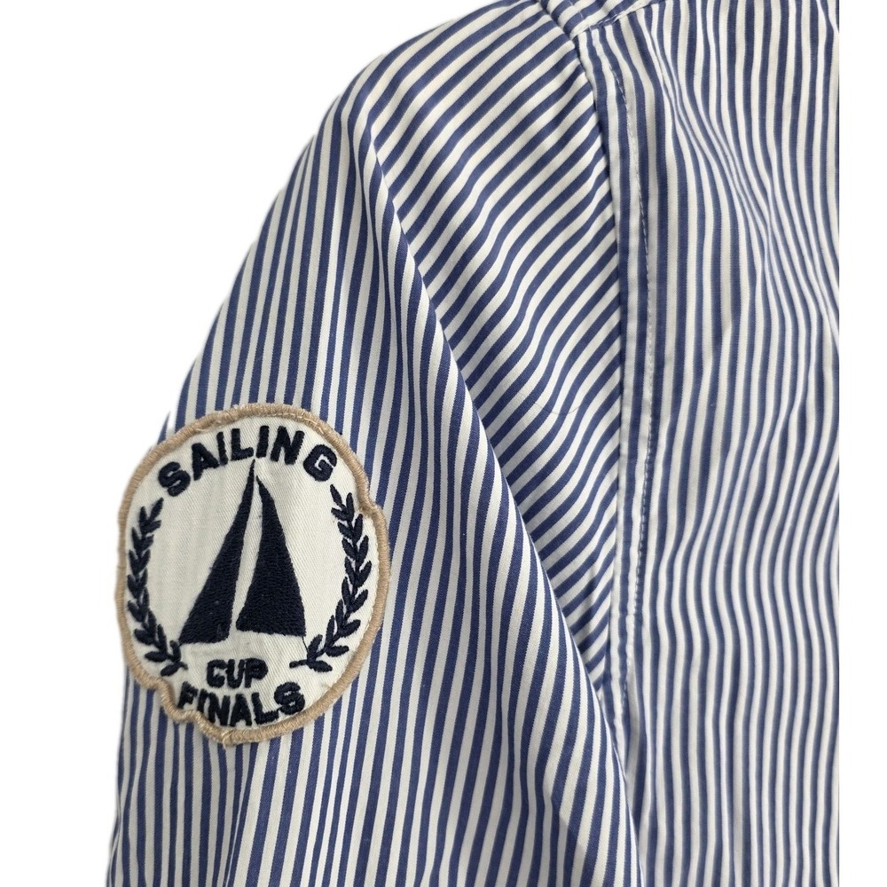 Y2K Stafford Prep Men XL ButtonUp Shirt Blue Striped Sailing Collegiate Flip Cuf - Picture 4 of 13
